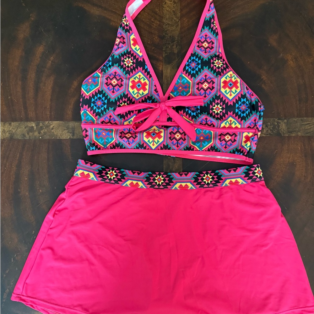 Vibrant Pink Geometric Women's Swim Set Never Worn Large